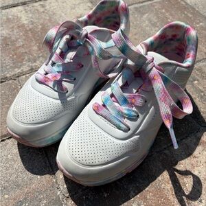 Skechers White Kids Sneakers with Pastel Pink, Blue & Purple Accents